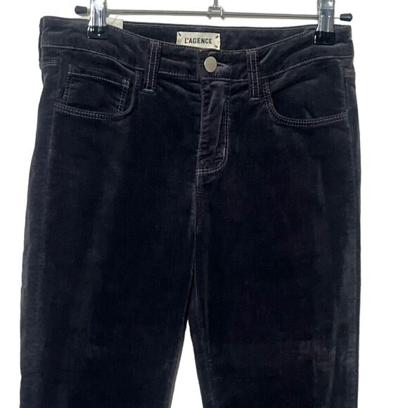 L'AGENCE Margot Velvet High Rise Cropped Skinny Jeans Greystone Size 24 New NWT - Picture 2 of 12